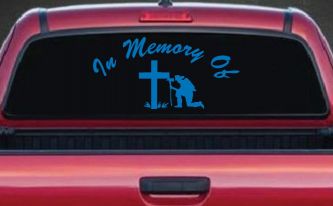 In Memory Of Fireman Christian Car or Truck Window Decal Sticker (Sky Blue)