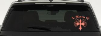 In Memory Of Cross with Wings Christian Car or Truck Window Decal Sticker (Coral)