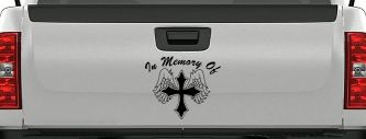 In Memory Of Cross with Wings Christian Car or Truck Window Decal Sticker (Matte Black)