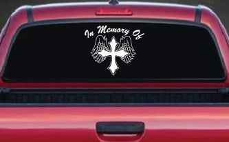 In Memory Of Cross with Wings Christian Car or Truck Window Decal Sticker