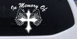 In Memory Of Cross with Wings Christian Car or Truck Window Decal Sticker