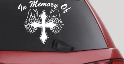 In Memory Of Cross with Wings Car or Truck Vinyl Window Decal Sticker