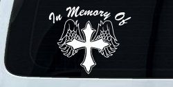 In Memory Of Cross with Wings Christian Car or Truck Window Decal Sticker