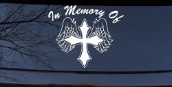 In Memory Of Cross with Wings Christian Car or Truck Window Decal Sticker