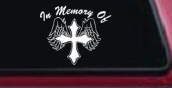 In Memory Of Cross with Wings Christian Car or Truck Window Decal Sticker