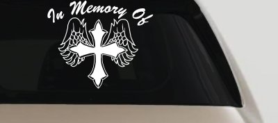 In Memory Of Cross with Wings Car or Truck Vinyl Window Decal Sticker