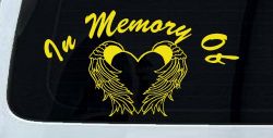 In Memory Of Heart With Wings Christian Car or Truck Window Decal Sticker (Yellow)