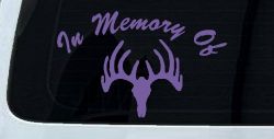 In Memory Of Big Buck Hunting Car or Truck Window Decal Sticker (Purple)