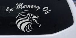 In Memory Of Eagle Head Military Car or Truck Window Decal Sticker (Light Gray)