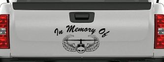 In Memory Of Helicopter with Wings Military Car or Truck Window Decal Sticker (Black)