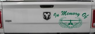 In Memory Of Helicopter with Wings Military Car or Truck Window Decal Sticker (Dark Green)