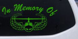 In Memory Of Helicopter with Wings Military Car or Truck Window Decal Sticker (Lime)