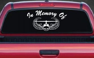 In Memory Of Helicopter with Wings Military Car or Truck Window Decal Sticker