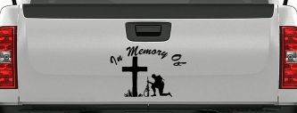 In Memory Of Troop at Cross Military Car or Truck Window Decal Sticker (Black)