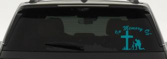 In Memory Of Troop at Cross Military Car or Truck Window Decal Sticker (Turquoise Blue)