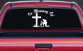In Memory Of Troop at Cross Military Car or Truck Window Decal Sticker