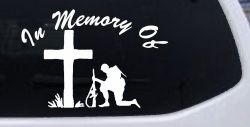 In Memory Of Troop at Cross Military Car or Truck Window Decal Sticker