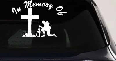 In Memory Of Troop Cross Military Vehicle Decal Sticker (White)