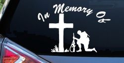 In Memory Of Troop at Cross Military Car or Truck Window Decal Sticker