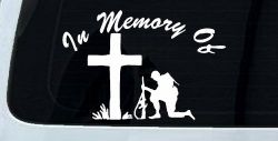 In Memory Of Troop at Cross Military Car or Truck Window Decal Sticker