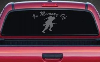 In Memory Of Military Troop Military Car or Truck Window Decal Sticker (Silver)