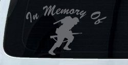 In Memory Of Military Troop Car or Truck Vinyl Window Decal Sticker (Silver)