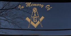 In Memory Of Masonic Square and Compass Car or Truck Window Decal Sticker (Light Brown)