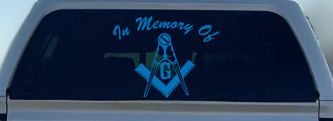 In Memory Of Masonic Square and Compass Car or Truck Window Decal Sticker (Sky Blue)
