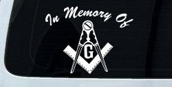 In Memory Of Masonic Square and Compass Car or Truck Window Decal Sticker
