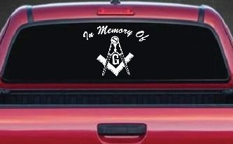 In Memory Of Masonic Square and Compass Car or Truck Window Decal Sticker