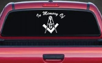 In Memory Of Masonic Square and Compass Car or Truck Window Decal Sticker