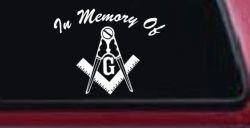 In Memory Of Masonic Square and Compass Car or Truck Window Decal Sticker