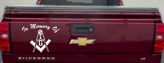 In Memory Of Masonic Square and Compass Car or Truck Vinyl Window Decal Sticker (White)