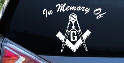 In Memory Of Masonic Square and Compass Car or Truck Window Decal Sticker