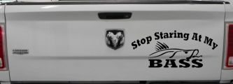 Stop Staring At My Bass Funny Fishing Car or Truck Window Decal Sticker (Black)