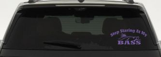 Stop Staring At My Bass Funny Fishing Car or Truck Window Decal Sticker (Purple)