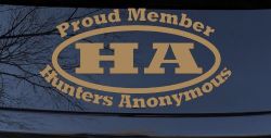 Proud member Hunters Anonymous Funny Hunting Car or Truck Window Decal Sticker (Light Brown)