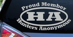 Hunters Anonymous Funny Decal Sticker for Car Truck Window - Proud Member (Light Gray)