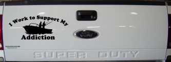 I Work To Support My Addiction Fishing Car or Truck Vinyl Window Decal Sticker (Black)