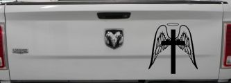 Angel Wings Cross Halo Christian Car or Truck Window Decal Sticker (Black)