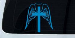 Angel Wings Cross Halo Christian Car or Truck Window Decal Sticker (Blue)