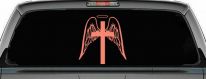 Angel Wings Cross Halo Christian Car or Truck Window Decal Sticker (Coral)