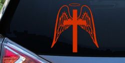 Angel Wings Cross Halo Decal for Car Truck Window Christian Sticker (Orange Red)