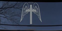 Angel Wings Cross Halo Christian Car or Truck Window Decal Sticker (Telegrey)