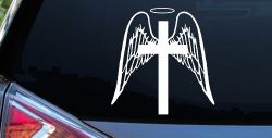 Angel Wings Cross Halo Christian Car or Truck Window Decal Sticker