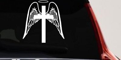 Angel Wings Cross Halo Decal for Car Truck Window Christian Sticker