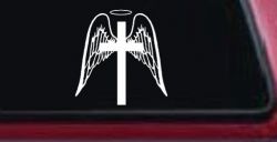Angel Wings Cross Halo Christian Car or Truck Window Decal Sticker
