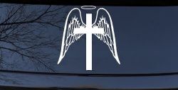 Angel Wings Cross Halo Christian Car or Truck Window Decal Sticker