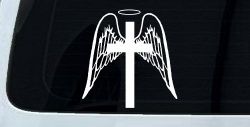 Angel Wings Cross Halo Christian Car or Truck Window Decal Sticker