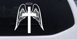 Angel Wings Cross Halo Christian Car or Truck Window Decal Sticker